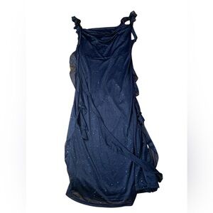 CIDER Navy Blue Glitter Cowl Neck Ruffle Mini Dress - XL